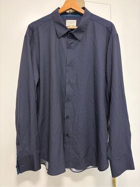 CONSTRUCT 4-way Stretch Navy Micro-Print Men's Dress Shirt XXL